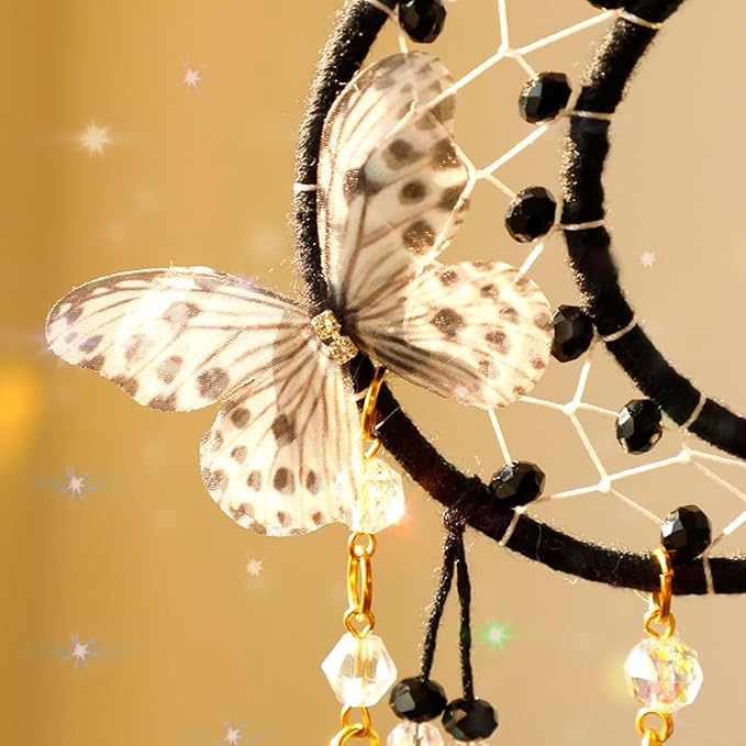 Artilady Dream Catcher for Girls - Butterfly Small Black Dream Catchers with Crystals Cute Room Decor for Teen Girls Boys Boho Bedroom Wall Home Decorations Birthday Christmas Women Gifts