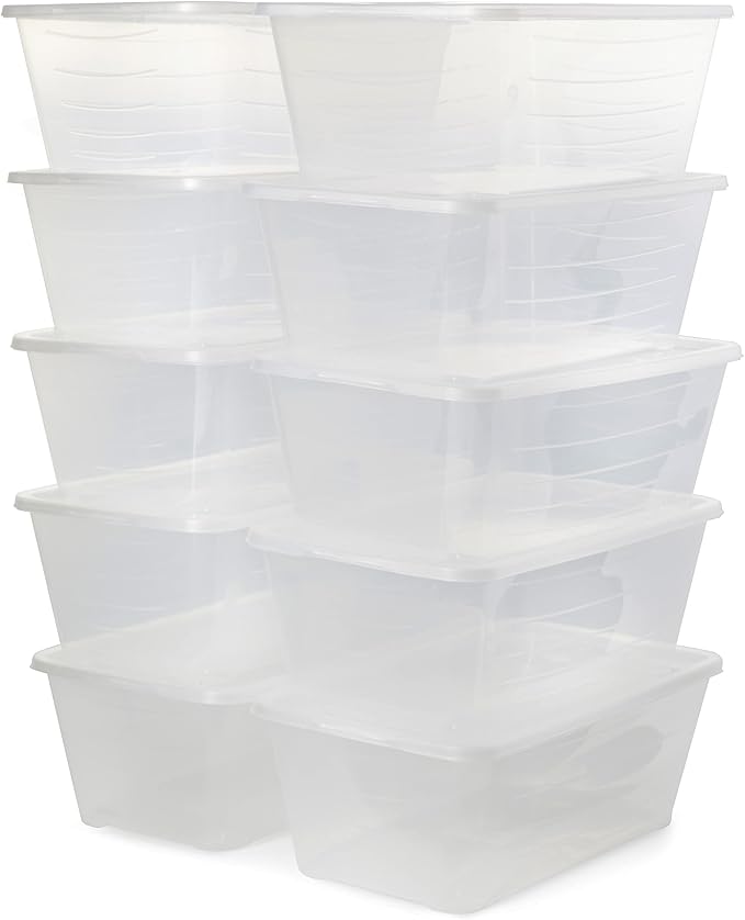 Life Story 6 Liter Plastic Storage Container Set, Stackable Shoe, Accessory, and Home Closet Organizational Tote Bins with Secure Lids, 40 Pack, Clear