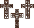 Bnesi 3 Pcs Wooden Cross Wall Art - Brown Carved Pattern Religious Crosses for Living Room, Church, Wedding, Office, Hospital