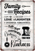 Funny Kitchen Signs Decor-Kitchen Farmhouse Decor-Personalized Kitchen Metal Sign-Retro Kitchen Counter Accessories-12x8 Inch Hanging Plaque Home Wall Decorations-Family Recipes