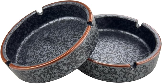Ceramic Ashtray Stylish Indoor & Outdoor Cigarette Ashtray for Home, Coffee Bars, and Patios，Lava Dazzling Black (2PCS)