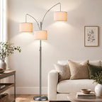 Nintiue Dimmable Floor Lamp - 3 Lights Brushed Nickel Arc Floor Lamps for Living Room,1000LM Modern Tall Standing Lamp with White Shades,Mid Century Tree Floor Lamp for Bedroom,3 LED Bulbs Included