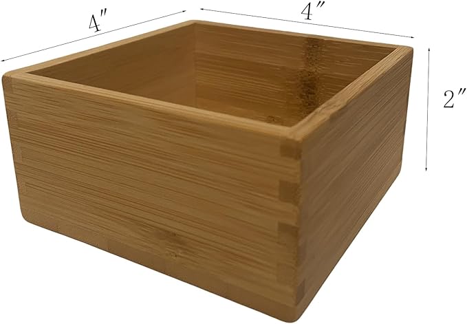 Bamboo Drawer Organizer 4"*4"*2", Bamboo Storage Box for Clothes, Dresser Makeup, Kitchen Utensil, Office Supplies