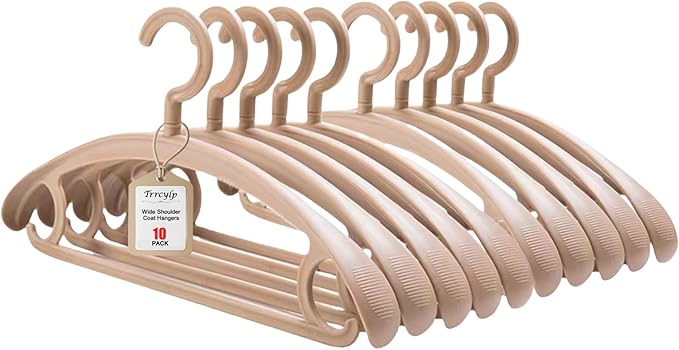 10 Pack Heavy Duty Coat Hangers 25lb Load Capacity Swivel Suit Clothes Hanger Wide Shoulder Jacket Hangers Thick Large Non Slip Hanger (Kahki)