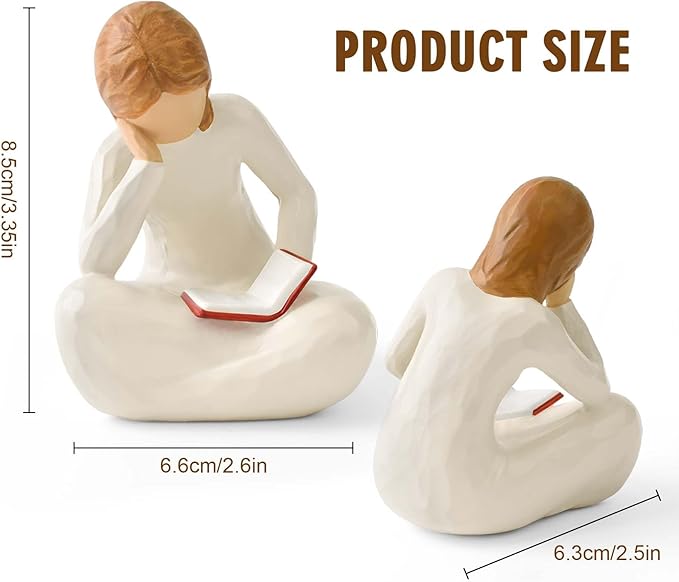 Cuayaes Reading Thinker Statue Book Lover Gifts for Women Readers, Graduates, Students, Teachers, Bookshelf Decor Aesthetic Sculpture Home Decor for Shelves Desk Office Living Room