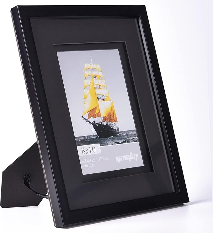 Yaetm 8x10 Double Floating Mat Picture Frame Set of 2, Display Picture 5x7 with black Double Mat, Polished High Definition Real Glass, Tabletop & Wall Mounting Photo Frames, Black
