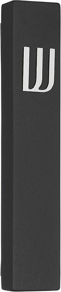 A&S Mezuzot Modern Concrete Mezuzah Case with Scroll, Easy Peel and Stick Mezuza (Black+ Silver Shin, 7 Inches)