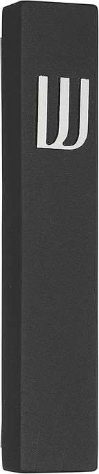 A&S Mezuzot Modern Concrete Mezuzah Case with Scroll, Easy Peel and Stick Mezuza (Black+ Silver Shin, 7 Inches)