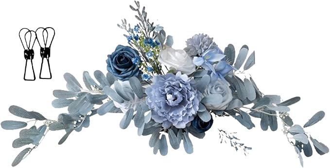 Wnvivi Artificial Flower Swag,Wedding Arch Flowers,Rose Swag Arch Swag Lintel Floral for Wedding Ceremony,Front Door,Centerpiece Decor-Blue