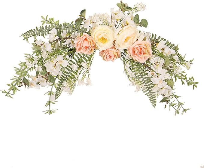 Faux Various Flowers Swag, Realistic Artificial Peony Floral Swag Hanging Arrangement for Home, Wedding, Party, Indoor Outdoor Arch Decor