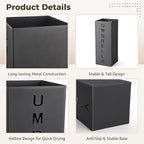 Square Metal Umbrella Holder Stand, Free Standing Umbrella Rack with Hollow Letter Pattern, Coated Steel Walking Stick Storage Bin for Indoor Entryway, Home, Office and Hotel