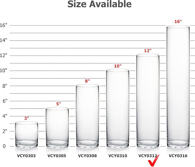 WGVI Quality Thick Weighted Clear Cylinder Glass Vases, 3" W x 12" H, Skinny Bud Vase Floral Bouquet Flower Arrangements Storage Container Candle Holders Decorative Accents, Bulk Wholesale, 18 Pieces