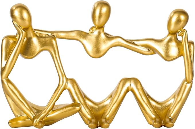 BMLCGJ Thinker Statue Gold Decor Abstract Art Sculpture, Golden Resin Collectible Figurines for Home Living Room Office Shelf Decoration,Great Gifts Ideas (Conjoined Body-Gold)