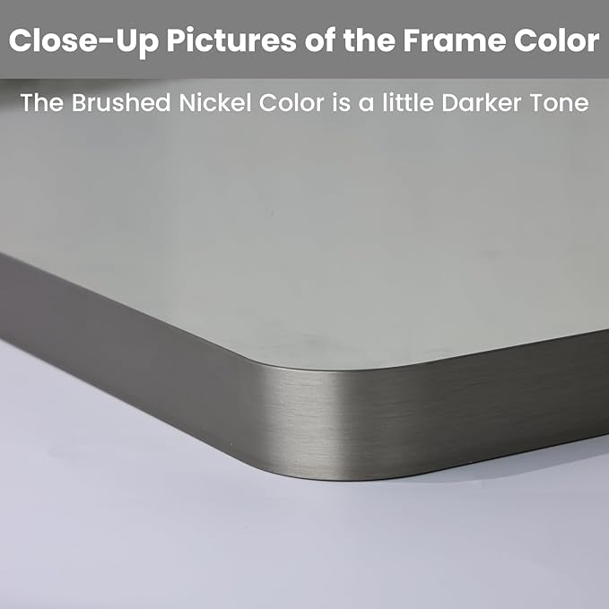LOAAO 40X24 Inch Brushed Nickel Bathroom Mirror, Rounded Rectangle Silver Metal Frame Mirror, Brushed Nickel, Anti-Rust, Hangs Horizontally or Vertically