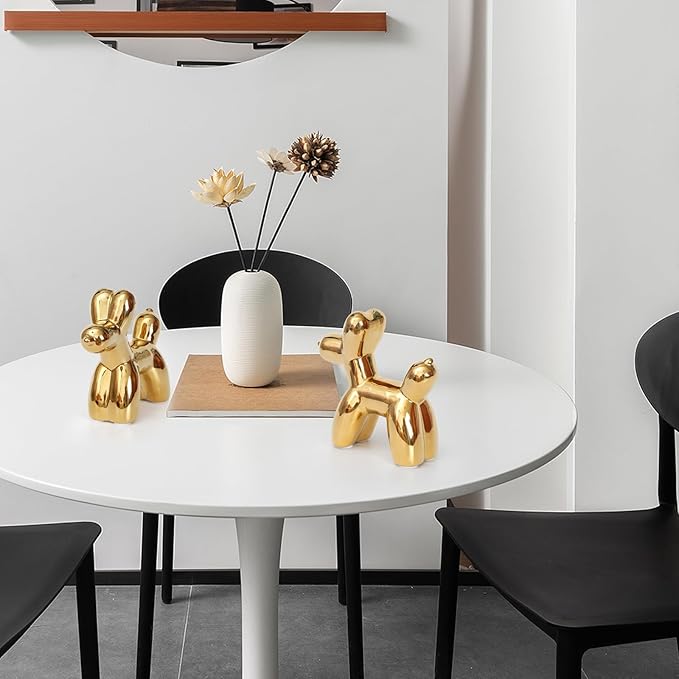 Notakia Large Golden Cute Ceramics Balloon Dog Statue Crafts Living Room Desktop Decorations,Handmade Modern Small Ceramic Animal Statue Ornament Home Decor Accents