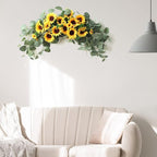 Artificial Sunflower Swag,Handmade Floral Garland Decorative Swag with Green Leaves,Handmade Floral Wreath Decorative Sunflower Wreath,Hanging Arch Garland