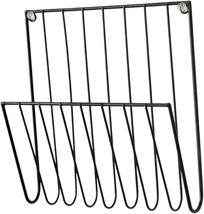 Black Wall Mounted Magazine Rack And File Holder – A Sturdy Iron Organizer For Mail, Letters, Folders, And Papers – Decorative For Home Office Or Study Room