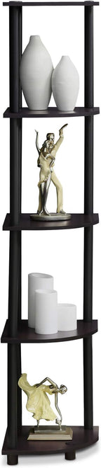Furinno TURN-N-TUBE Corner Shelf, 5-Tier Corner Bookshelf, Open Storage Shelves, for Organization and Storage, Living Room, Home Office, Garage, Bedroom, Dark Walnut