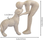 Abstract Resin Hand-Painted Sculpture of Person and Dog Bonding – Head-to-Head Intimate Figurine Decoration for Office、Living Room、Bedroom、Home， Memory Gifts for Pet Lovers (Sandstone)