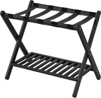 Luggage Racks Suitcase Stand Foldable With Storage Shelf For Guest Room Hotel Essentials Solid Bamboo Heavy-Duty Item Holder Black
