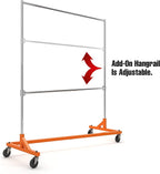 Econoco Commercial Garment Rack - Rolling Clothes Rack, Heavy Duty (Z Rack with Add On Hang Bar, Orange)