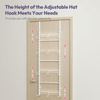 SWTYMIKI Over Door Hat Organizer - 4 Tier Metal Adjustable Wall Mounted Hat Rack with 12 Hooks Design, Hanging Baseball Cap Organizer Storage Holds up to 36 Caps for Door, Bedroom, Closet
