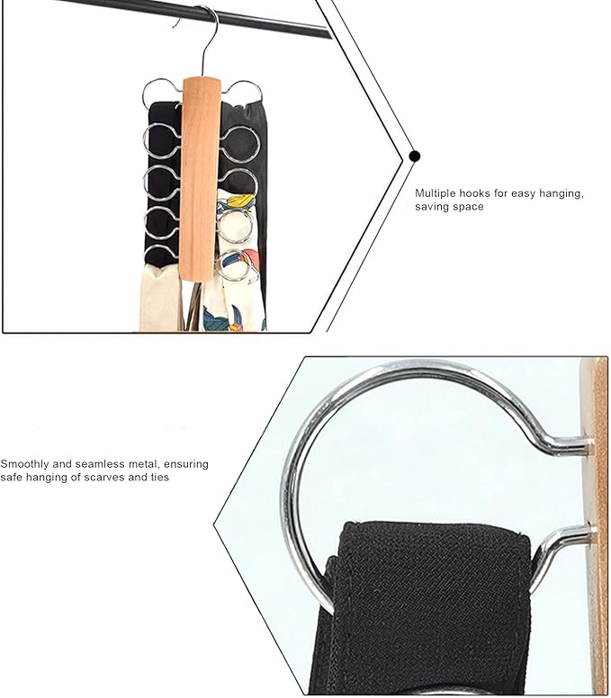 Yinhing 10 Hook Scarf Hanger, Wood Multi Functional Organizer for Scarves Ties Belts, with Smooth Edges and Resilient Design