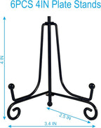 HENABLE 6PCS Premium Black Iron Plate Stands for Display 4 Inch, Decorative Solid Metal Plate Holders for Displaying, Mini Easel, Frame, Book, Card, Plaque, Bowl, Picture Stands for Display