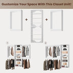 ROOMTEC Modular Closet System, 78" Wall-Mounted Closet Organizer with Hanging Rods and Shelves, Wooden Tower for Walk-In Closets, Wardrobe Storage Kit, White
