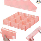 TWUTGAYW 14.5 in Pink DIY Grid Drawer Organizer for Socks, 8PC Adjustable Plastic Storage Drawers Divider, Drawer Organizer Grid Dividers, Pink Drawer Partitions for Tie, Bras, Underwear, Makeup