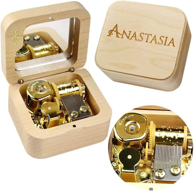 Sinzyo Anastasia-Once Upon a December Music Box Vintage Musical Boxs for Birthday Gift Valentine's Day Christmas Day(Musical Note Walnut Box)