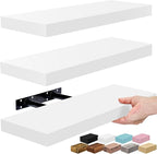 Sorbus Floating Shelves for Wall – 16 Inch Floating Shelf for Kitchen, Bedroom, Living Room, Bathroom, Home & Wall Decor - Mounted Bathroom Shelves with Invisible Brackets (White, 3 Pack)