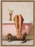 Funny Girl Bathroom Wall Art Pink Cute Girly Bathtub Wall Decor Picture, Trendy Girl Bathroom Martini Cocktail Poster Canvas Print Painting Minimalist Cute Woman Artwork 12x16 inch Wood Framed
