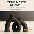 Matte Black Ceramic Vase Set - Modern Hug Donut Ceramic Vases by JAS & JAX GOODS, Minimalistic Nordic Home Decor Centerpiece for Console Tables, Living Room, Bookshelf, or Fireplace Mantel