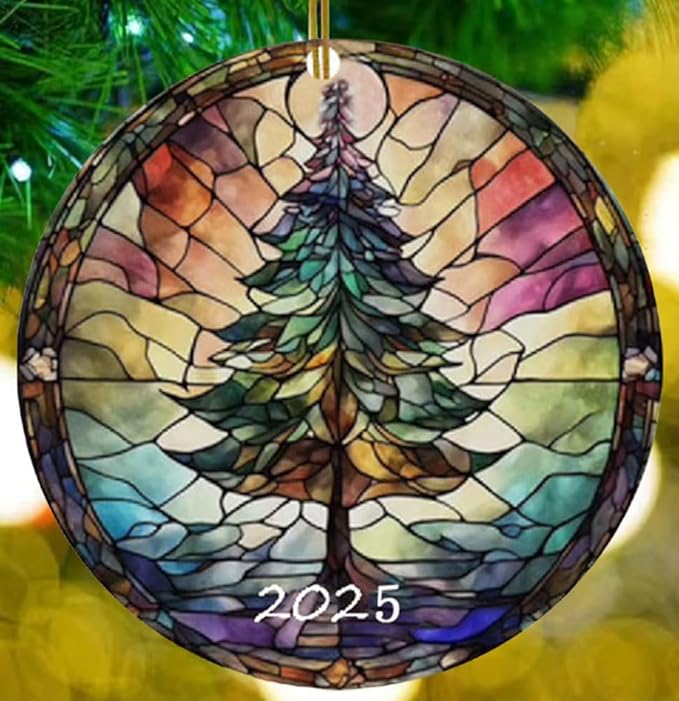 Christmas Ornaments, Stained Glass Style, Round Fun Acrylic Decoration Gifts (Christmas Tree)