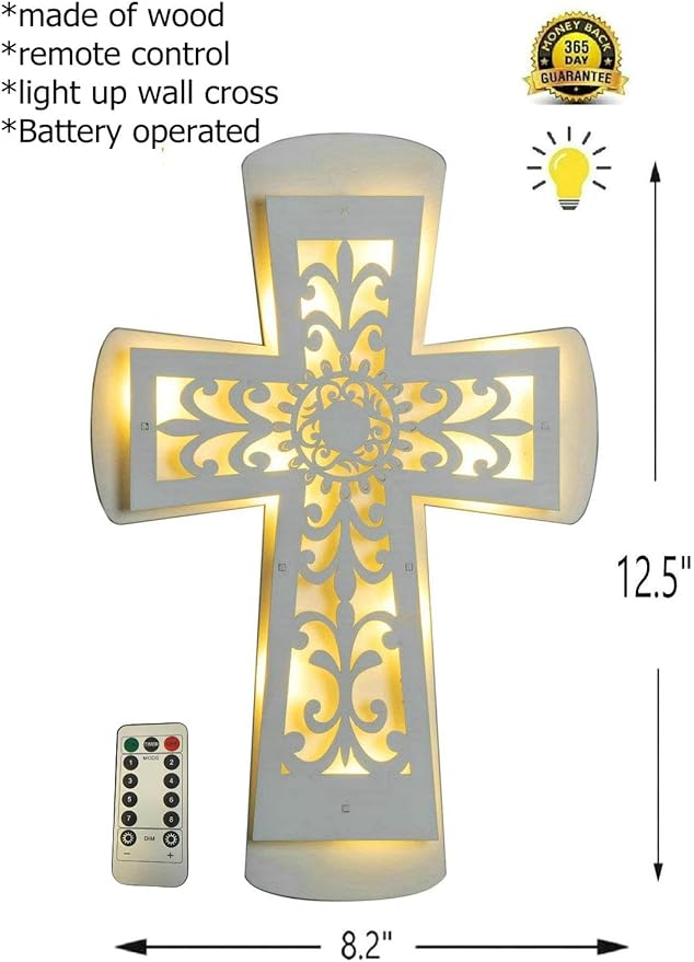 ADAVAS.Y&G Wooden LED Wall Cross with Remote Control – Christian Lighted Cross Decor, Battery Powered, Multiple Lighting Modes, Religious Wall Art for Home, Church, and Gifts