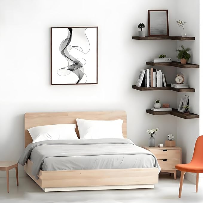 Floating Corner Shelves Set of 3, Solid Wood Picture Wall Shelf, Floating Shelves for Storage for Bedroom Kitchen Bathroom Living Room (Burnt)