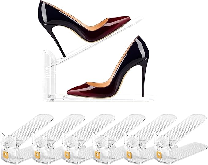 6Pack Shoe Slot Organizers Clear Shoe Stacker Organizer for Closet Shoe Holder Space Saver Rack Storage for Closet (Clear, 6Pack)