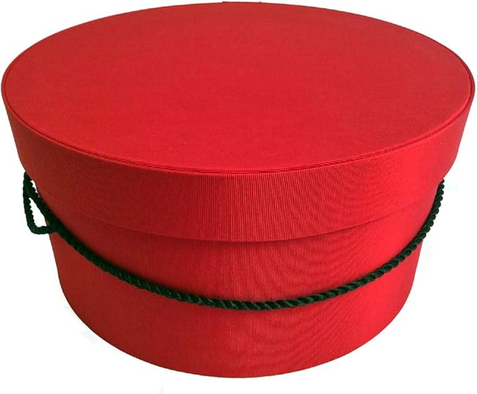 Sarah's Hat Boxes Classic Red Hat Box – 14.75" x 7.5" (Dia. x Ht.) Handmade in USA – Odorless Non-Toxic Adhesive, Cording Handle – Premium Storage for Hats & Accessories