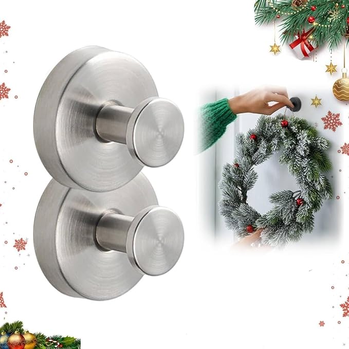 Linwnil Suction Cup Hooks for Glass Window, 2025 Upgraded Christmas Wreath Door Hanger, No Drill Suction Cup Hooks for Wreaths on Glass, Garland Wreath Hangers for Front Door Shower Hooks (2, Silver)