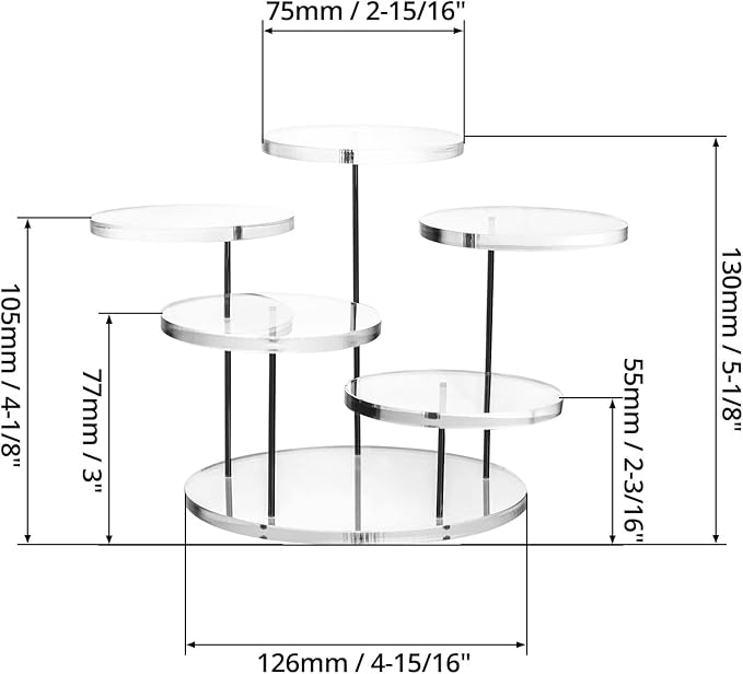 QWORK Round Acrylic Products Display Riser Stands, 5 Tier Displaying Risers Display Stands for Rings Earrings and Mini Figurines, Clear 1 Pack