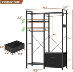 78.7'' Clothes Rack for Hanging Clothes - Reversible Clothing Rack with 2 Drawers, Heavy Duty Garment Racks with Shelves, 6 Tiers Freestanding Portable Closet Wardrobe System with Hanging Hooks, Black