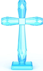 YWHL Handmade Crystal Holy Cross Decor, Religious Gifts for Women Men, Easter Pary Decor, Glass Art Collectible Figurines for Home Table (Lake Blue)