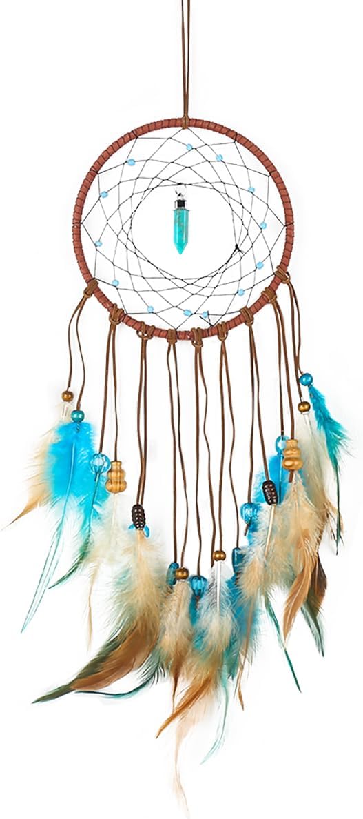 MEXIDAWN DIY Feather Dream Catcher Kits Turquoise Wall Hanging Boho Decor Handmade Dream Catcher for Adults，Round