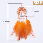 Pretty Jolly Small Tree of Life Crystal Stone Dream Catchers Orange Feathers Mini Dreamcatchers for Cars Rear View Mirror Hanging Decoration Good Luck Travel Charm Bedroom Ornaments for Women Girls