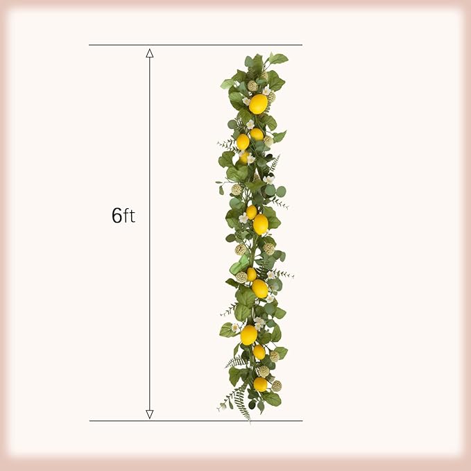Idyllic 6 Ft Artificial Lemon Leaf Vine Garland - Faux Spring Wall Hanging Decor for Mantle, Window, Wedding, Home & Garden - Long Yellow Green Vine