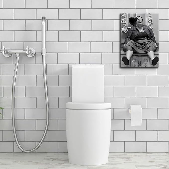 Funny Bathroom Canvas Wall Art Set of 2 - Black and White Vintage Humor Wall Decor, Dumb And Dumber Comedy Movies Posters for Toilet Bathroom Decor 12x16 inch Framed