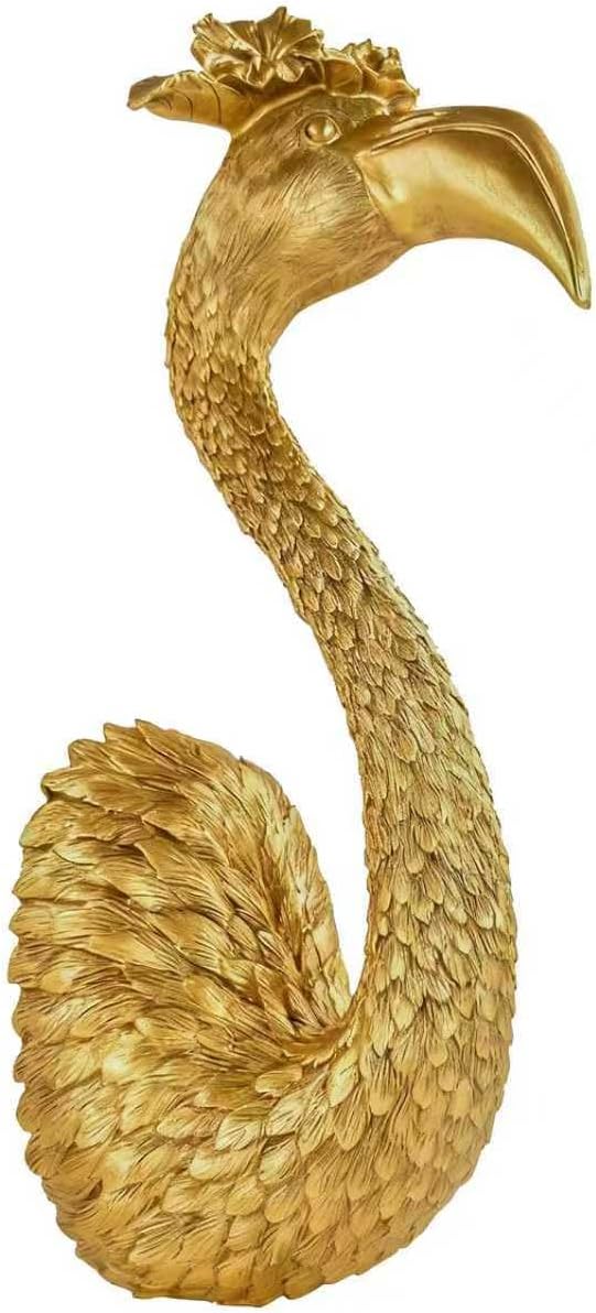 GUSFREUD Gold Animal Heads Sculptures Wall Art - 13" Resin Faux Flamingo for Home Wall Decor, Bird Wall Hanging Decoration for Living Room, Bedroom & Kitchen, Unique Gift Idea