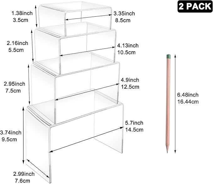 Cerpourt 8Pcs Acrylic Display Risers(6",5",4" 3") Clear Product Stand,Cupcakes Holder Dessert Display Transparent Showcase Stands, Candy Bar Risers, Acrylic Lifts Display for Figures