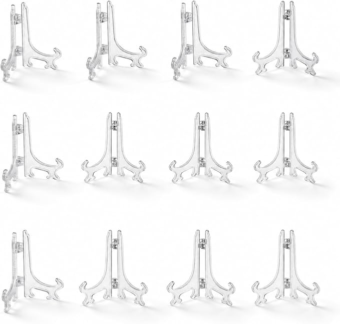 Artliving 3" Clear Plastic Stand Cookie Holder Display Stand Place Card Holder Display Easels at Weddings, Birthday Party(24 Pack)